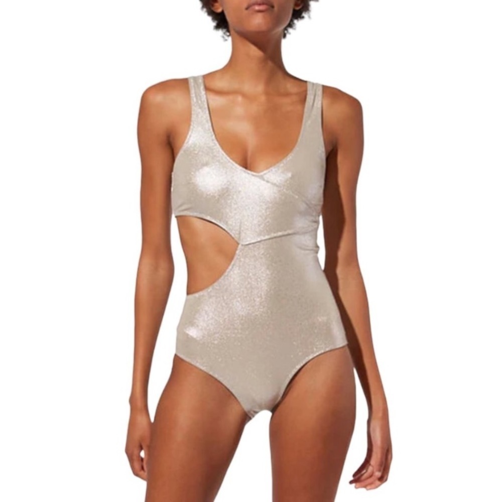 New Solid & Striped Reese Cutout Metallic Foiled Pebble One Piece Swimsuit XL